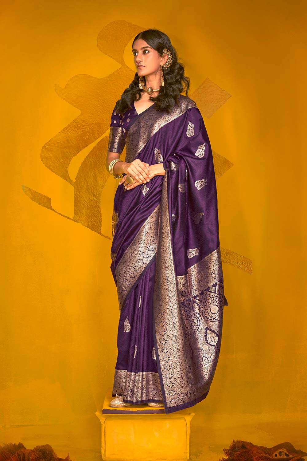 Giana Purple Two Tone Handloom Weaving Silk One Minute Saree