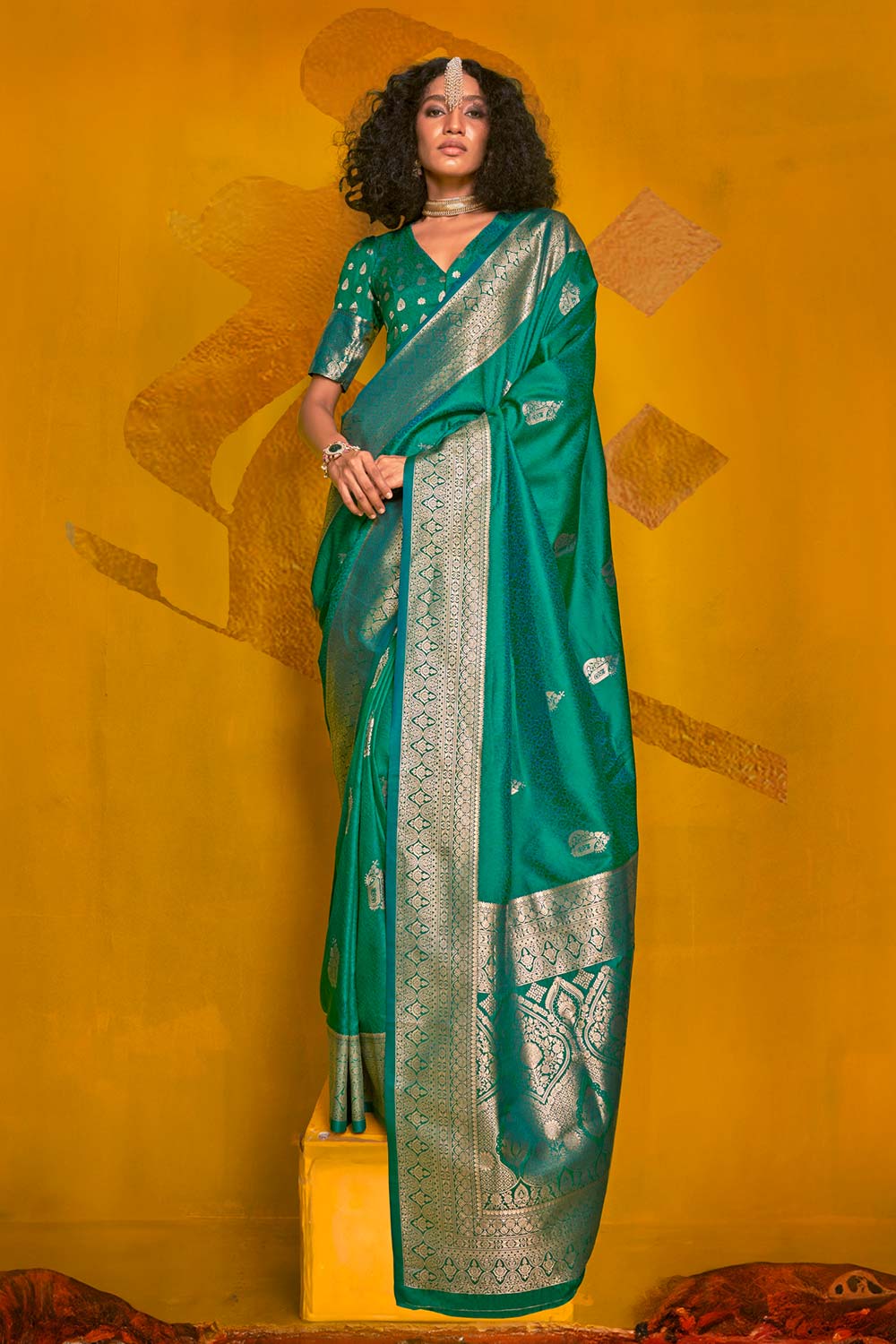 Giana Green Two Tone Handloom Weaving Silk One Minute Saree