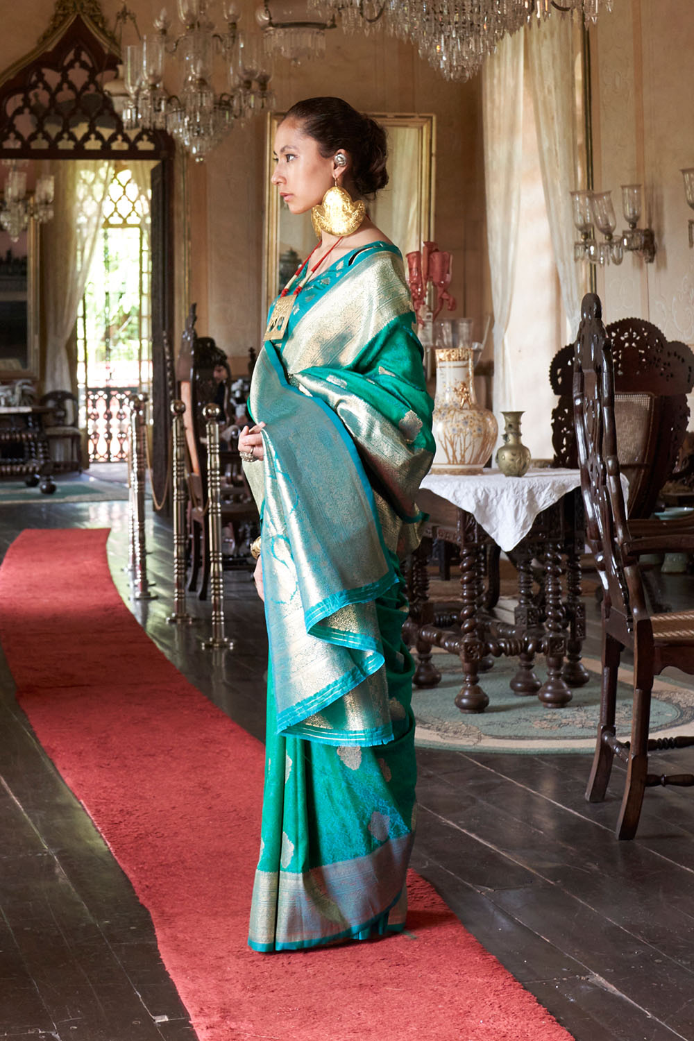 Auri Gold Green Silk Woven Ready to Wear One Minute Saree