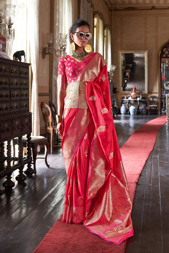 Auri Gold Red Silk Woven Ready to Wear One Minute Saree