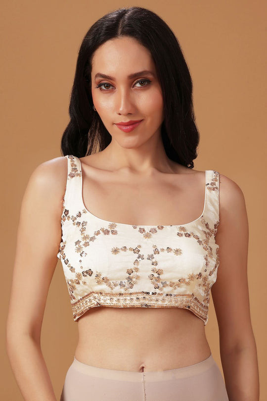 Cameron Cream Paper Silk Sequins Embroidered Party Wear Ready to Wear Saree