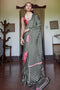 Poorna Black & White Striped Modal Satin Ready to Wear Saree