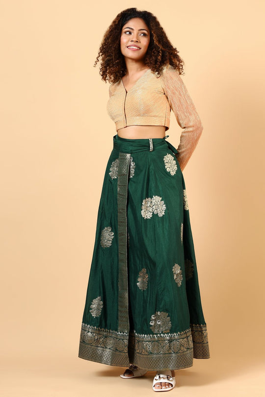 Hibana Emerald Green Banarasi Georgette Wrap Around Skirt