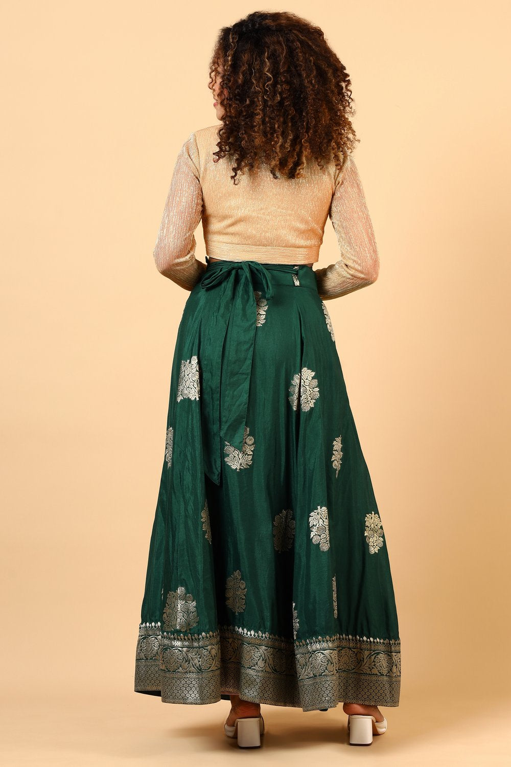 Hibana Emerald Green Banarasi Georgette Wrap Around Skirt
