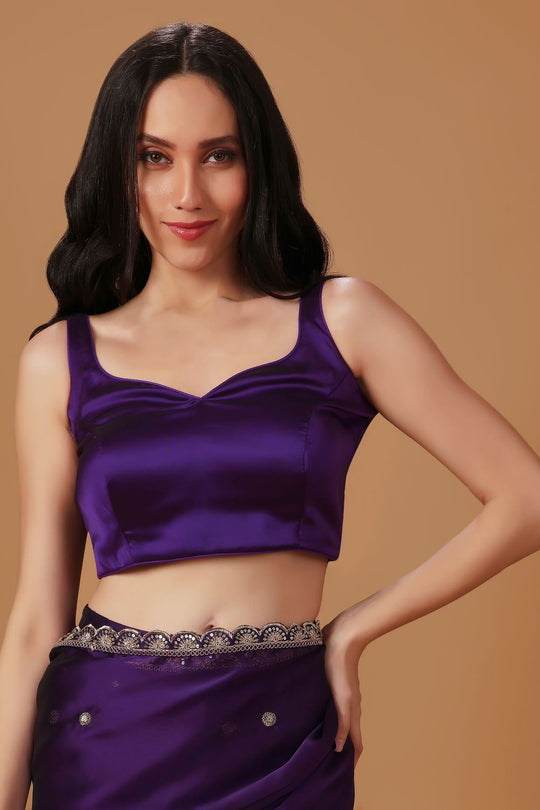 Nina Purple Soft Crepe Zari Thread Embroidered Ready to Wear Saree