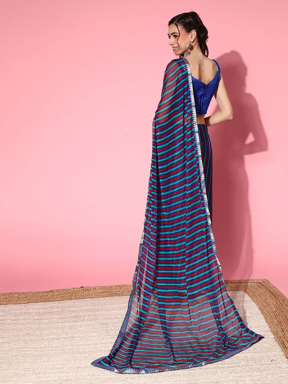 Quinn Blue Chiffon Printed One Minute Saree