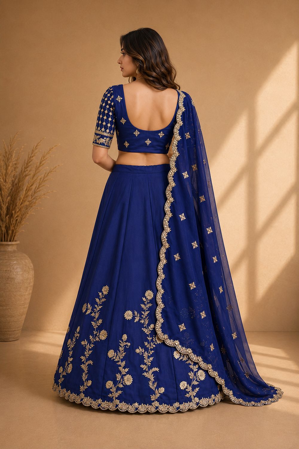 Ishaa Blue Silk Floral Zari Embroidered Ready to Wear Lehenga Saree