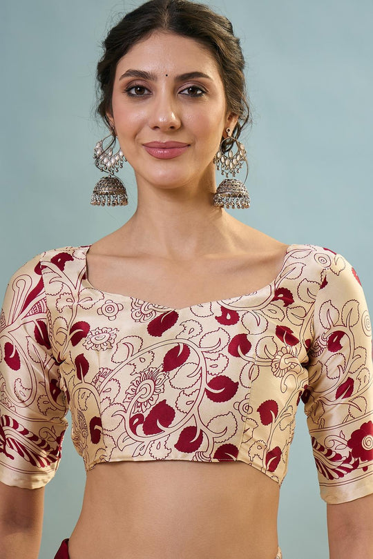 Esra Red Modal Floral Printed Ready to Wear One Minute Saree