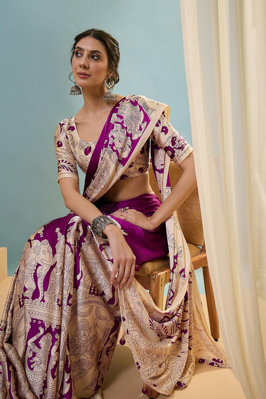 Esra Purple Modal Floral Printed Ready to Wear One Minute Saree