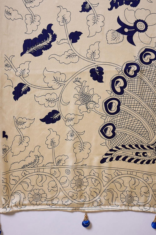 Esra Blue Modal Floral Printed Ready to Wear One Minute Saree