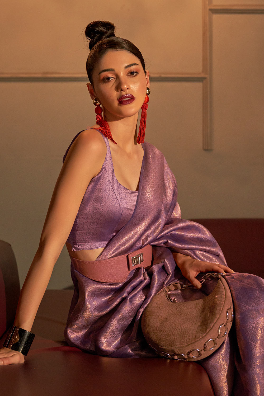 Dalia Purple Silk Woven Ready to Wear One Minute Saree