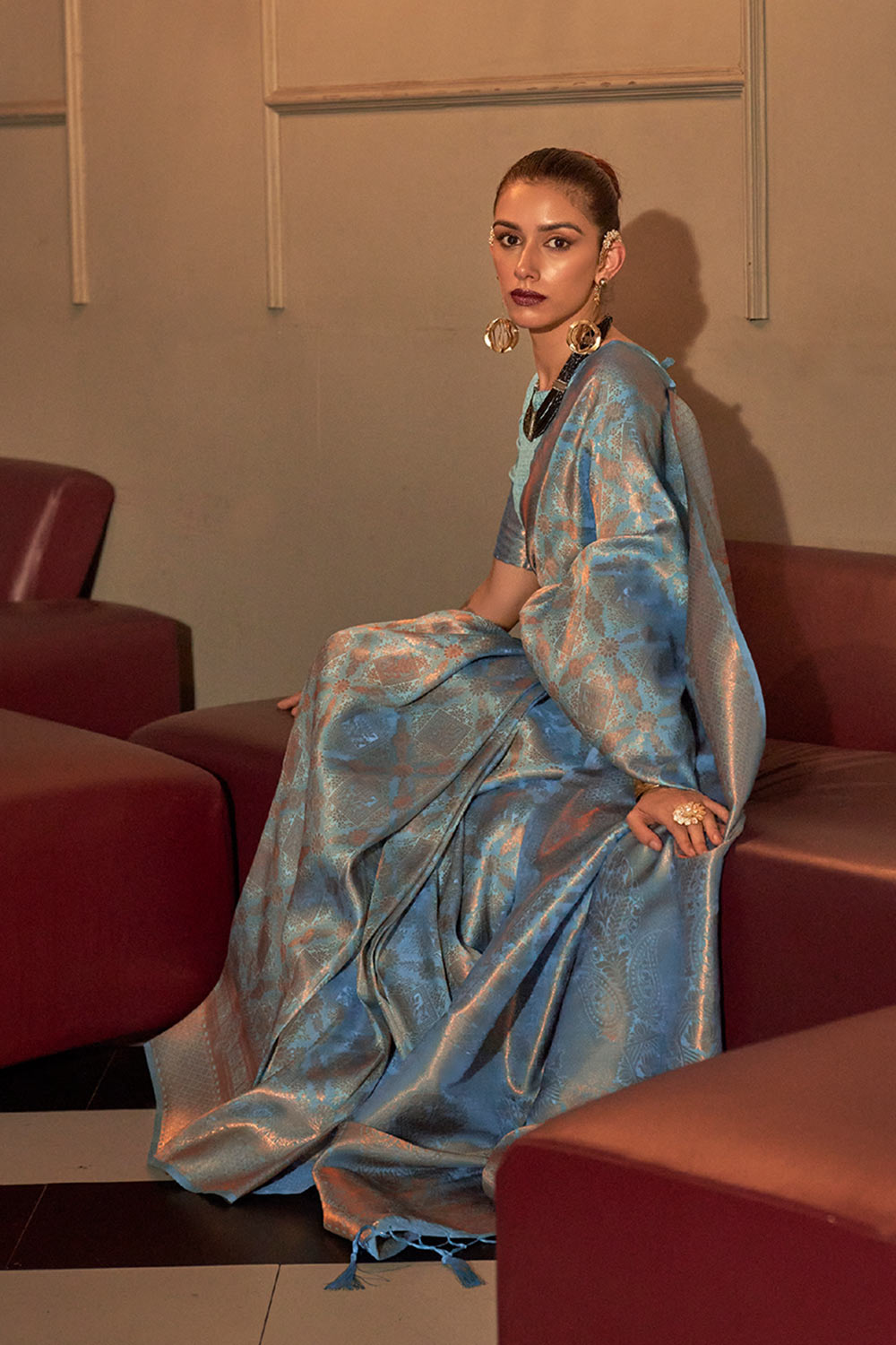 Dalia Blue Silk Woven Ready to Wear One Minute Saree