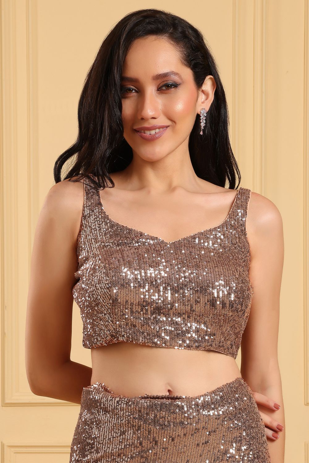 Diana Luxe Taupe Sequins Ready To Wear Saree