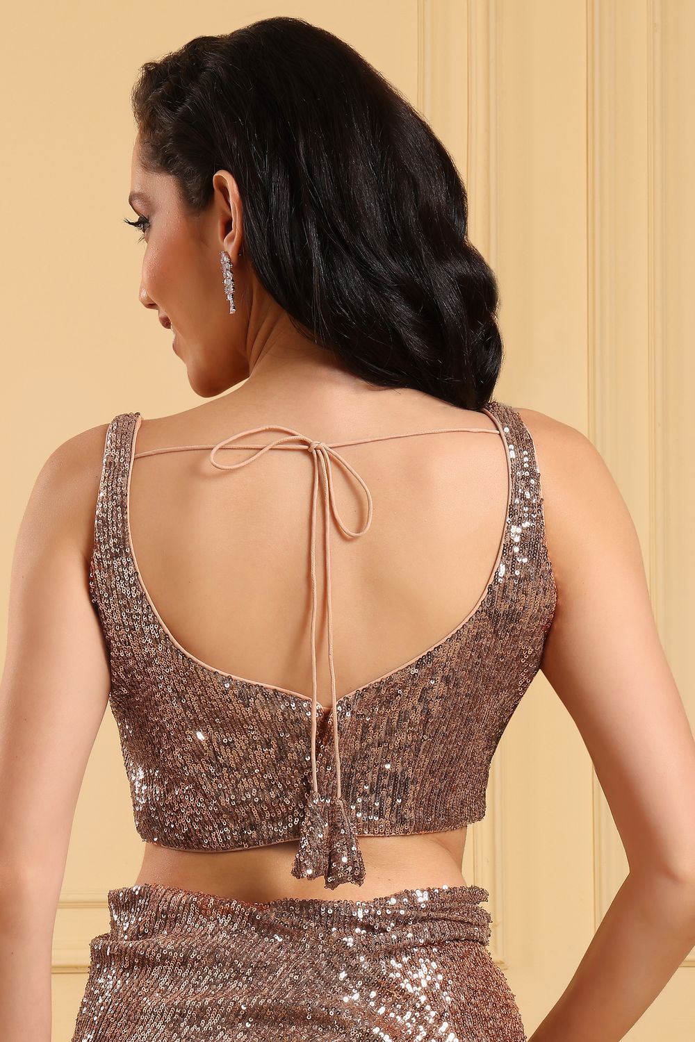 Diana Luxe Taupe Sequins Ready To Wear Saree
