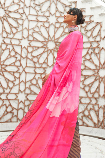 Kalamkari Pink Printed Pure Silk One Minute Saree