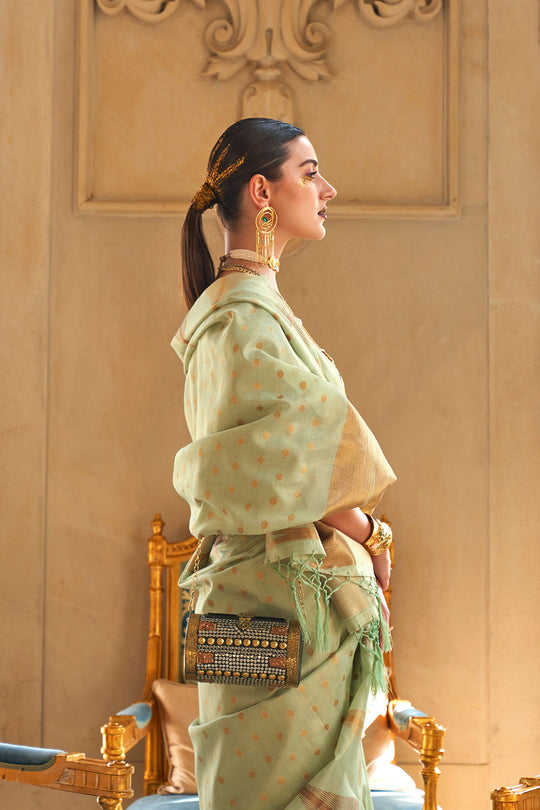 Kiyara Green Tissue Woven Ready to Wear One Minute Saree