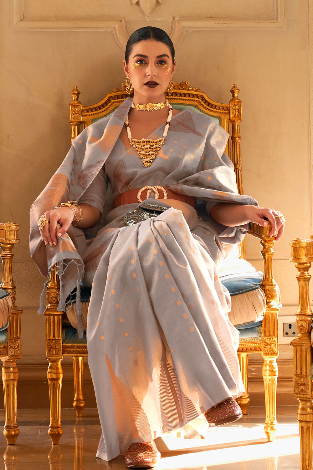 Kiyara Grey Tissue Woven Ready to Wear One Minute Saree