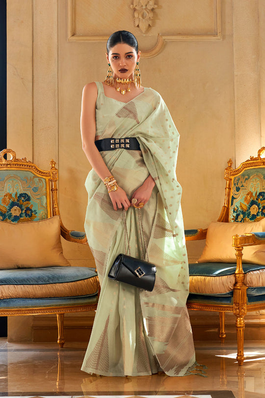 Kiyara Green Tissue Woven Ready to Wear One Minute Saree