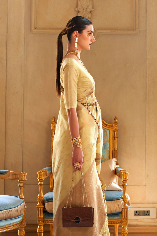 Lena Yellow Tissue Woven Ready to Wear One Minute Saree