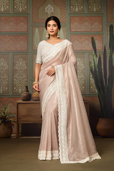 Corina Peach Crush Organza White Embroidered Ready to Wear Saree