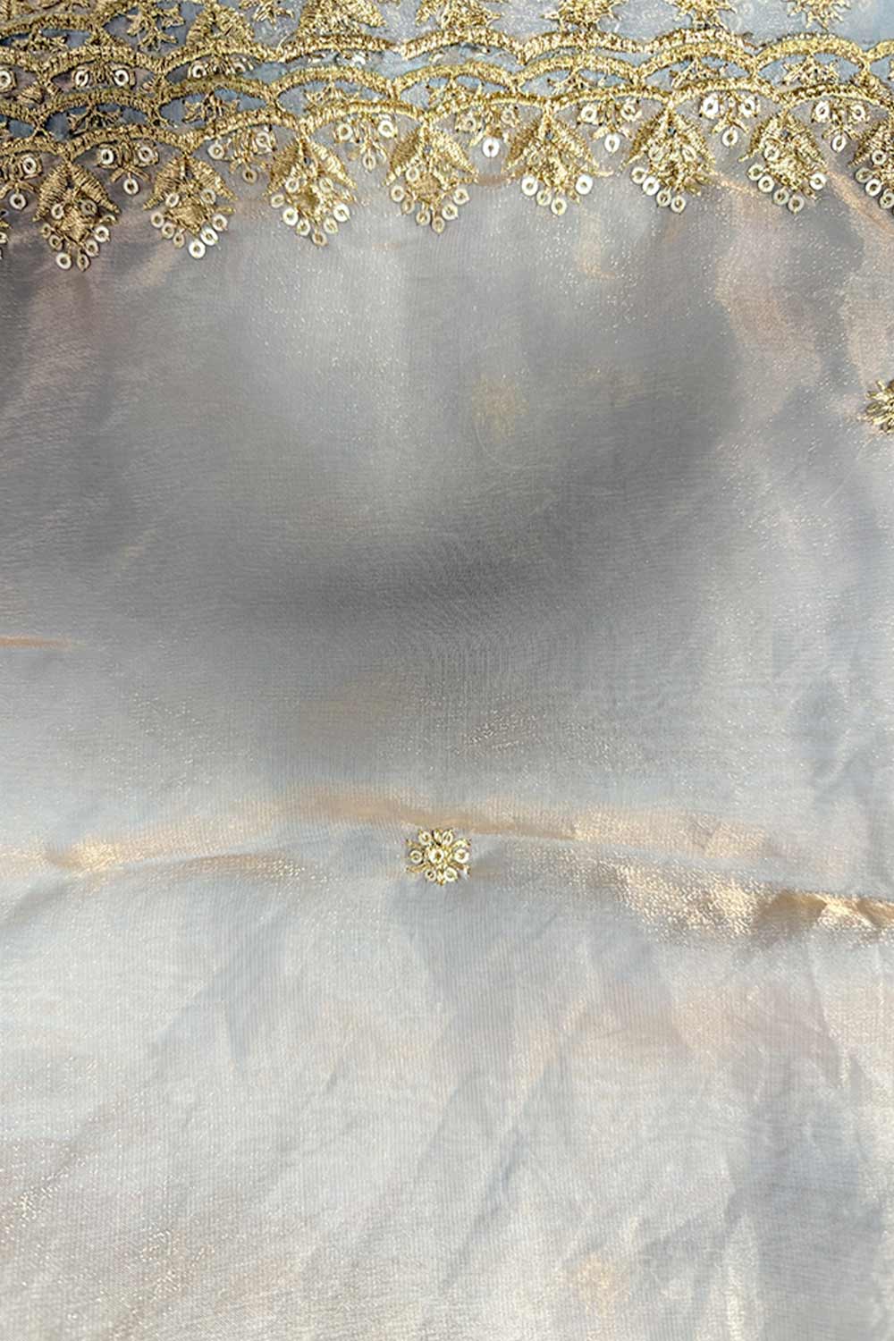 Mira Two Tone Silver Bronze Paper Silk Embroidered Ready to Wear Saree