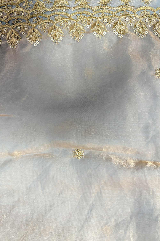 Mira Two Tone Silver Bronze Paper Silk Embroidered Ready to Wear Saree