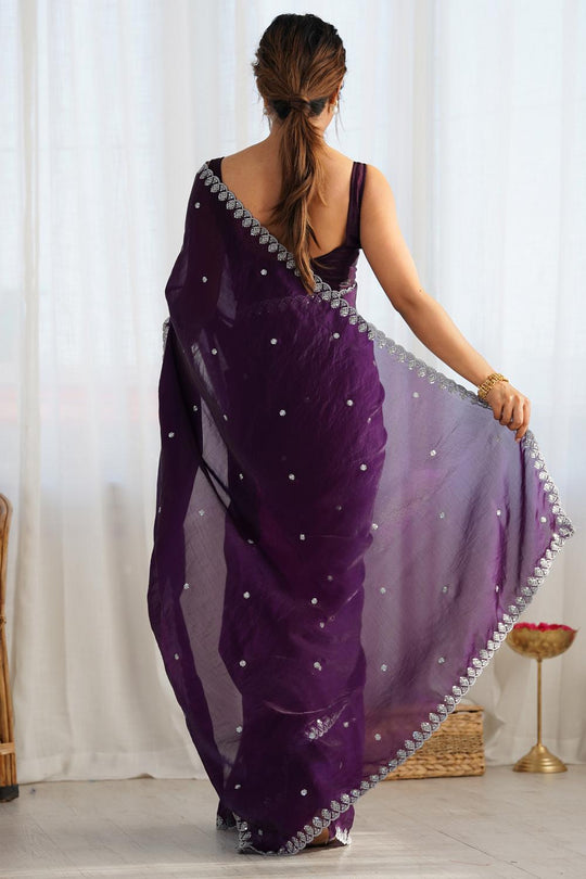Mira Purple Paper Silk Embroidered Ready to Wear One Minute Saree