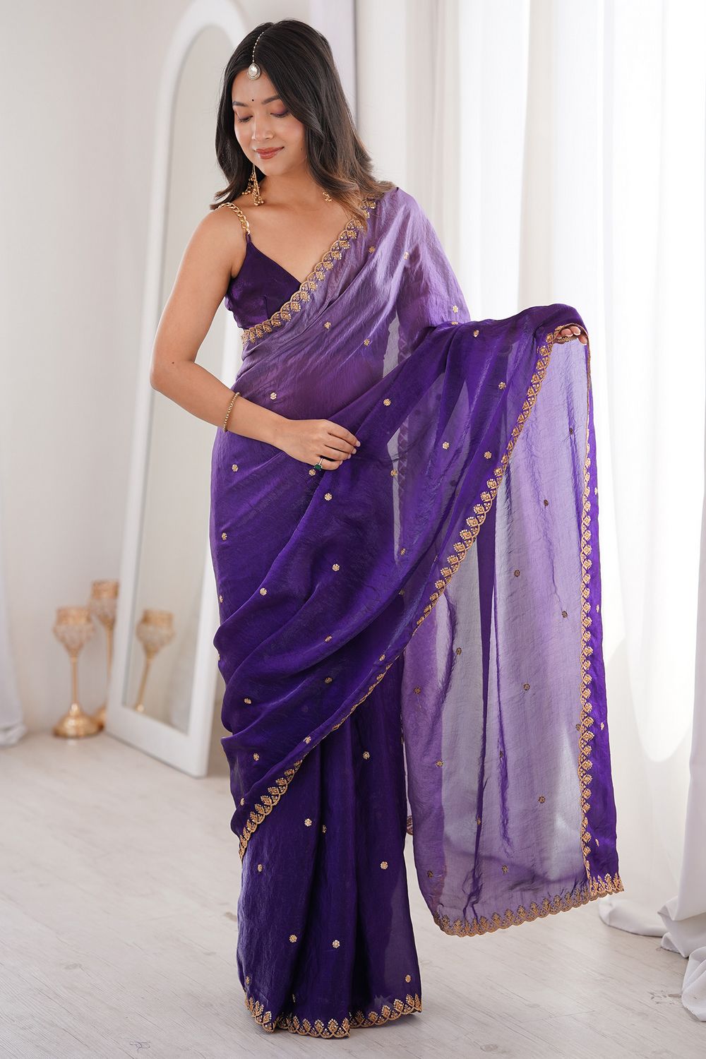 Jaslyn Purple Ombre Satin Sequins Embellished Ready To Wear Saree