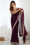 Gaia Deep Wine Satin Silk Embellished Designer Border Ready to Wear Saree