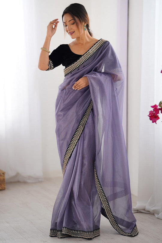 Eira Lavendar Net Embellished Designer Border Ready to Wear Saree