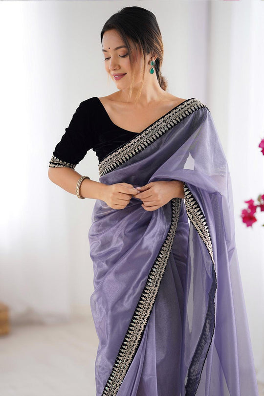 Eira Lavendar Net Embellished Designer Border Ready to Wear Saree