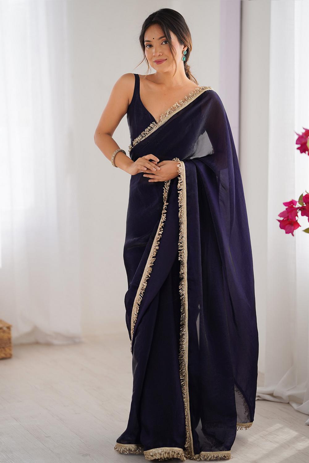 Simran Satin Purple Embellished Ready to Wear Saree