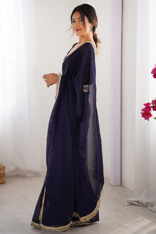 Simran Satin Purple Embellished Ready to Wear Saree