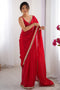 Simran Satin Red Embellished Ready to Wear Saree