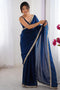 Simran Satin Teal Blue Embellished Ready to Wear Saree