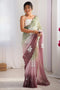 Pia Pista Green and Wine Chiffon Floral Sequin Embellished Ready to Wear Saree
