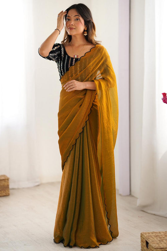 Talia Gold Chiffon Embellished Ready to Wear Saree