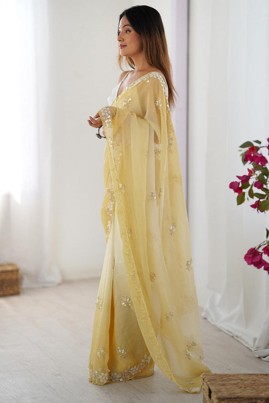 Talia Yellow Chiffon Sequin Embellished Border Ready to Wear Saree