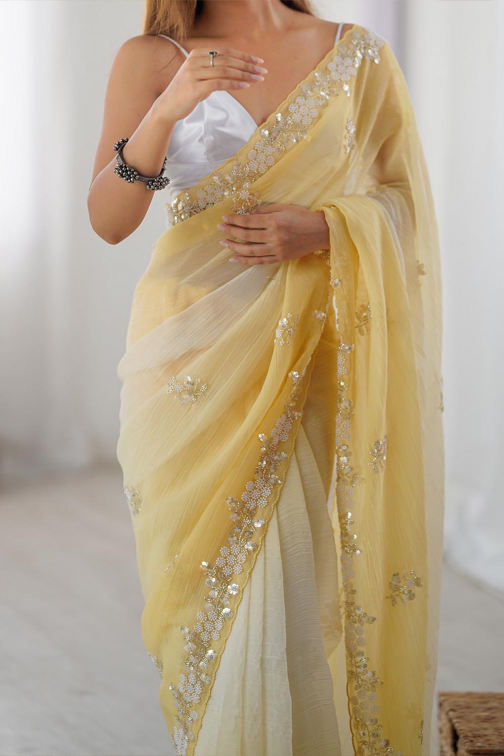 Talia Yellow Chiffon Sequin Embellished Border Ready to Wear Saree