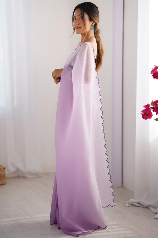 Hadil Lavender Chiffon Embellished Ready to Wear Saree