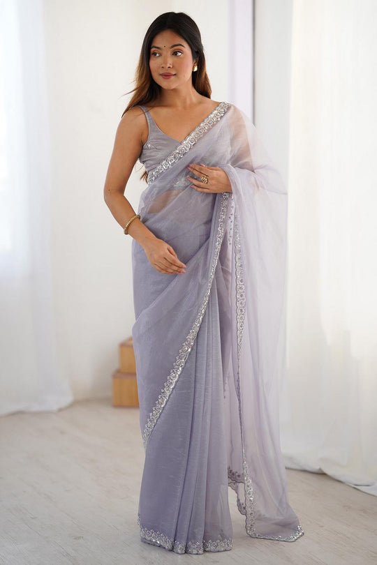 Sienna Lavender Shimmery Net Cutdana Embellished Ready to Wear Saree