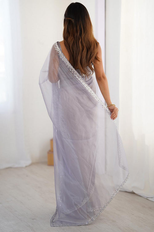 Sienna Lavender Shimmery Net Cutdana Embellished Ready to Wear Saree