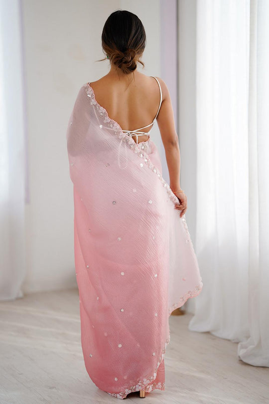 Paula Pink Chiffon Embellished Border Ready to Wear Saree