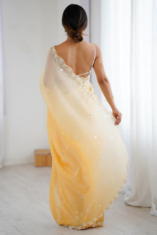 Paula Yellow Chiffon Embellished Border Ready to Wear Saree