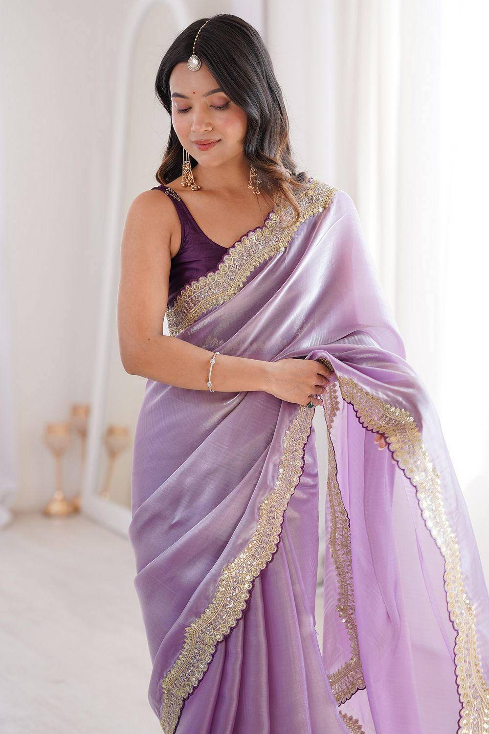Eloise Lavender Satin Sequins Embellished Ready To Wear Saree