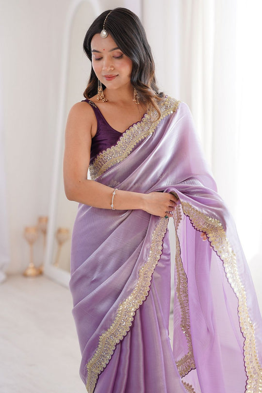 Eloise Lavender Satin Sequins Embellished Ready To Wear Saree