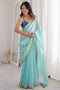 Eloise Light Blue Satin Sequins Embellished Ready To Wear Saree
