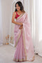 Eloise Baby Pink Satin Sequins Embellished Ready To Wear Saree