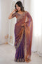 Nalani Purple & Bronze Satin Sequin Embellished Ready To Wear Saree