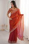 Nalani Rust Orange Satin Sequin Embellished Ready To Wear Saree